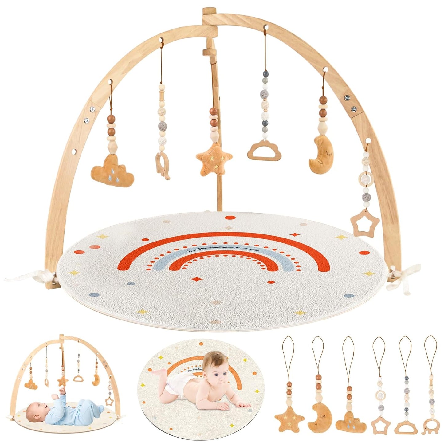 Wooden Baby Play Gym & Activity Mat for Sensory Development