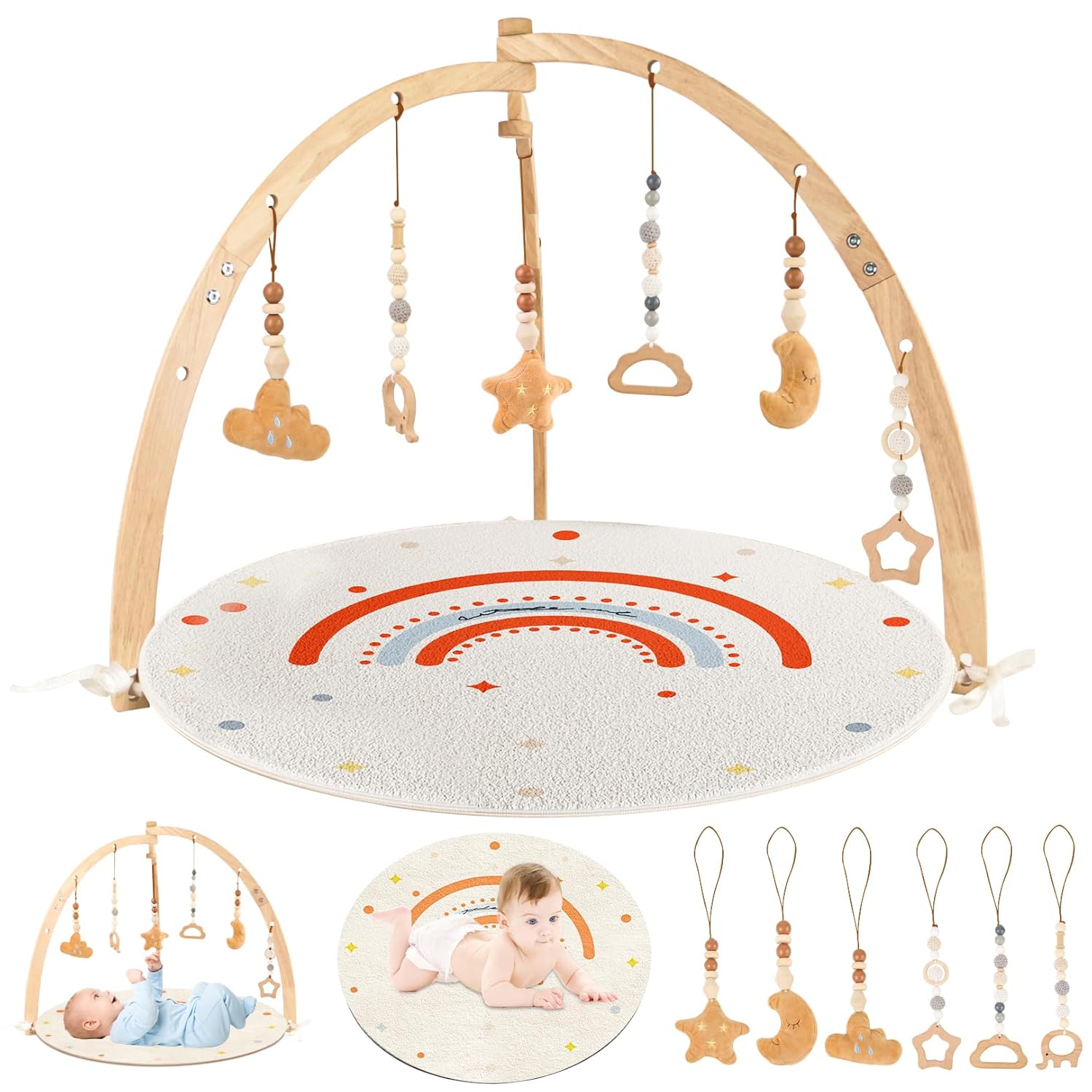 Wooden Baby Play Gym & Activity Mat for Sensory Development
