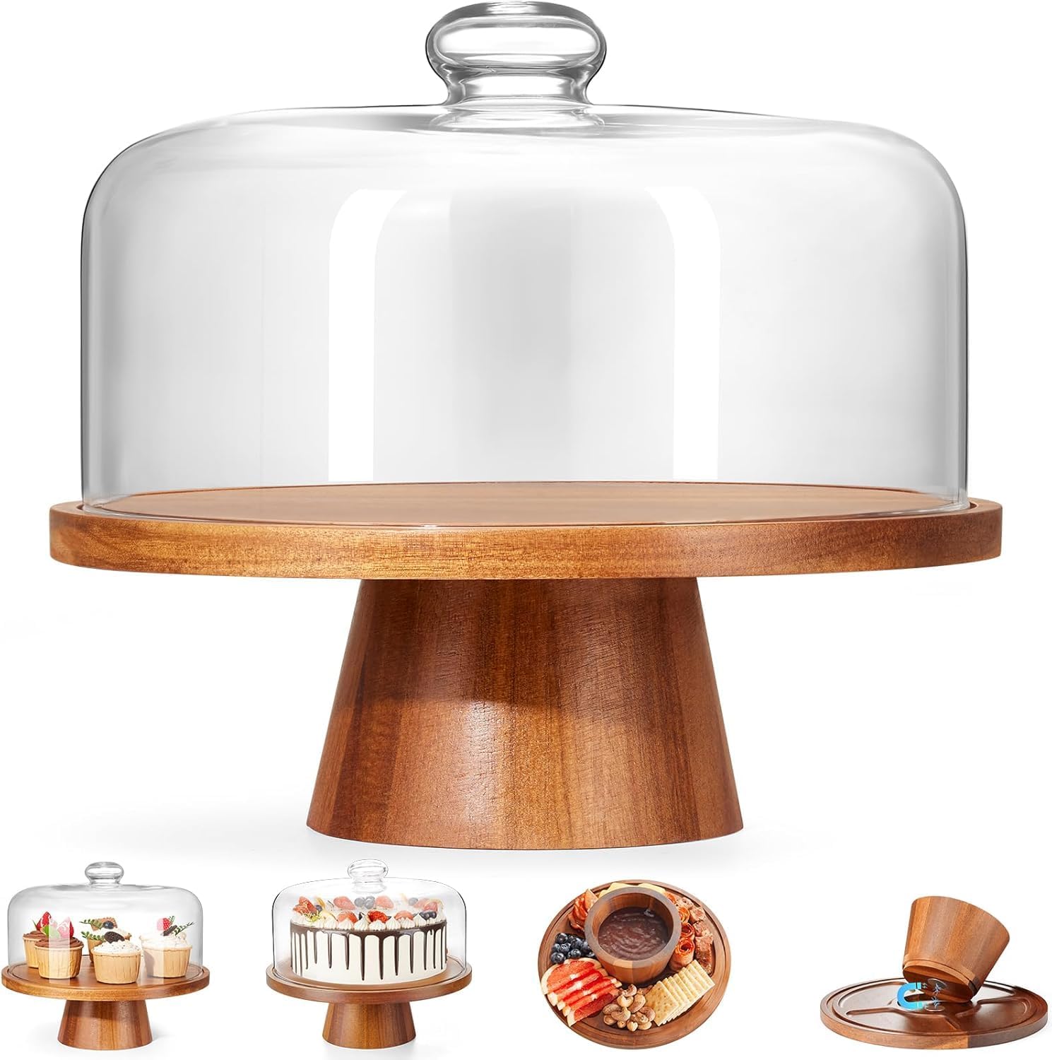 Wooden Cake Stand with Lid for Parties and Charcuterie Displays