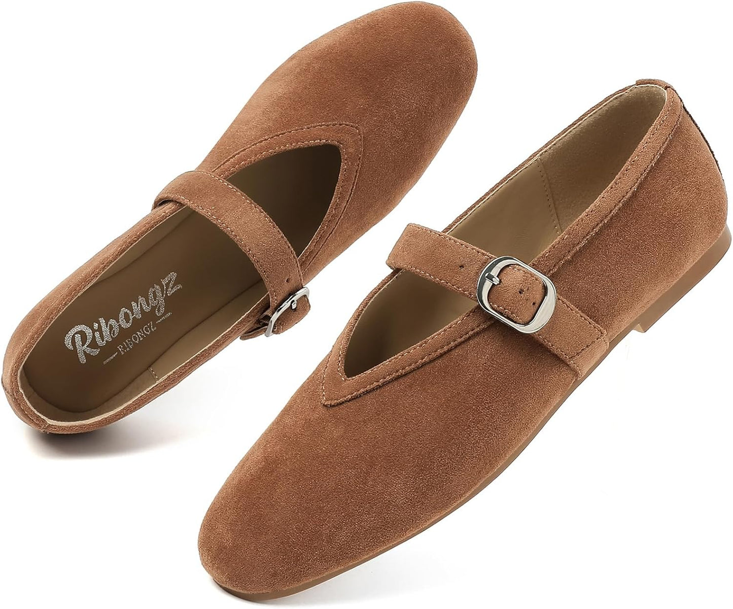 RIBONGZ Women's Flats Foldable Ballet Mary Jane Dress Shoes