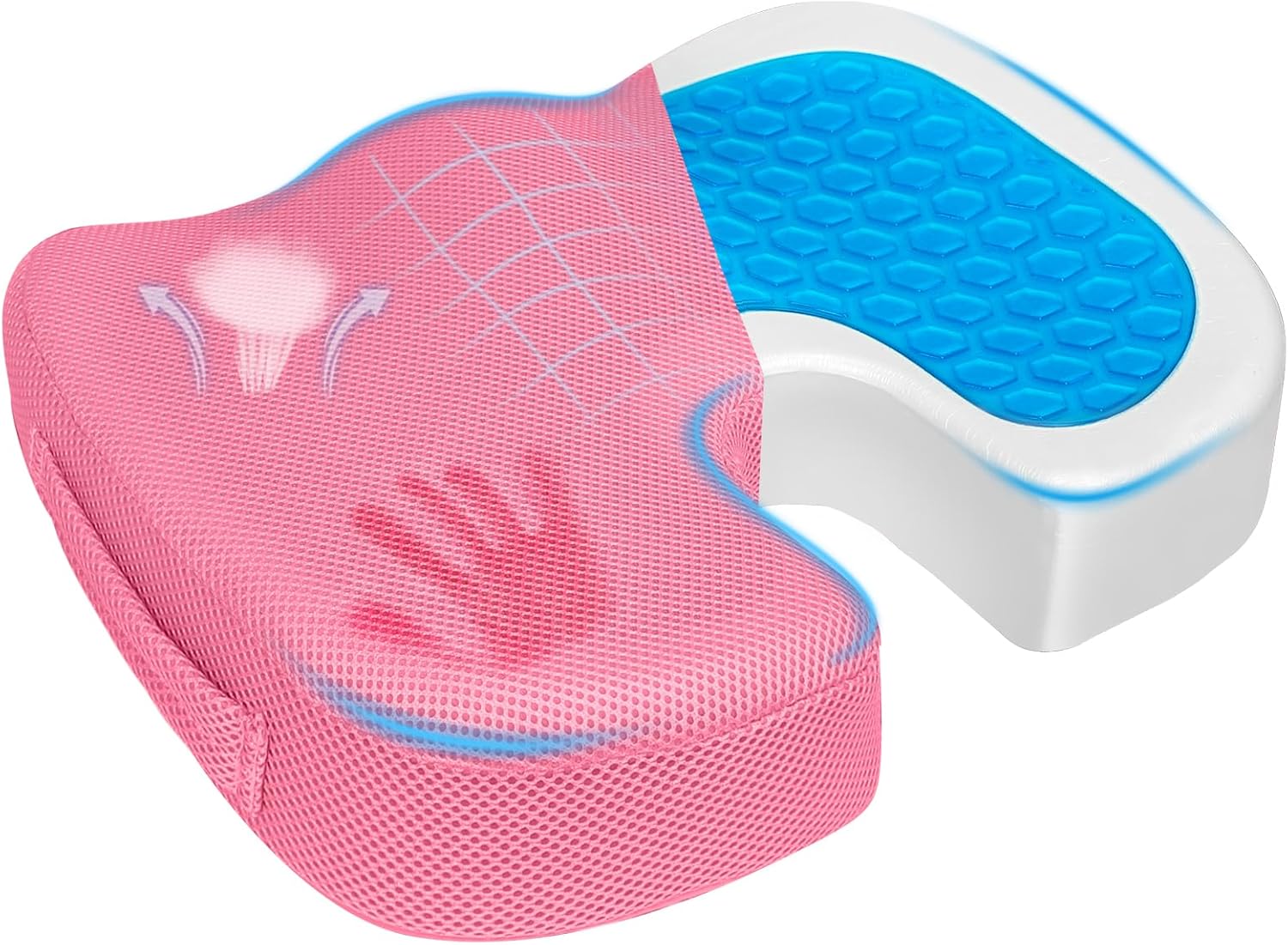 Sciatica Relief Gel Seat Cushion - Pink Mesh
