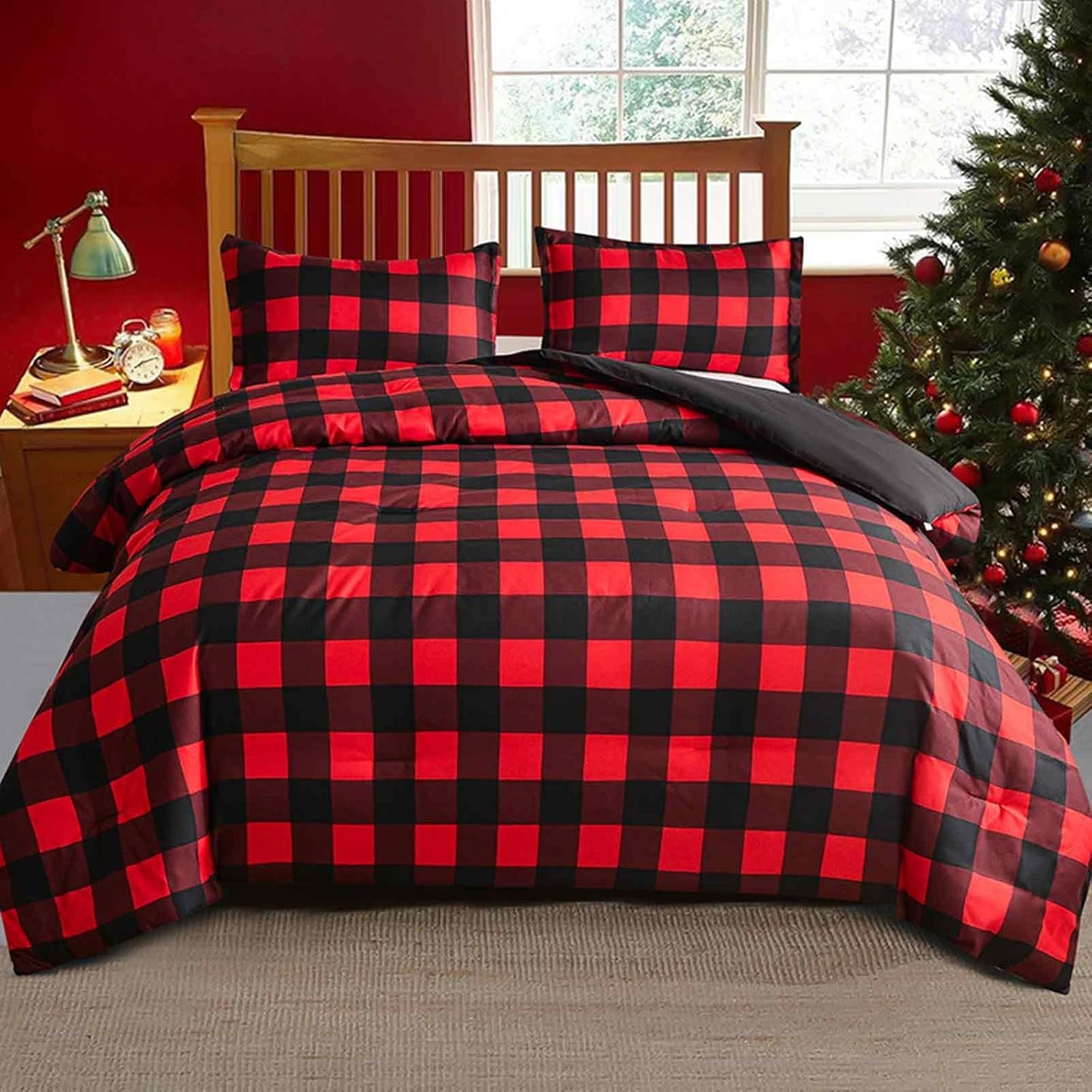 Faincy Full Comforter Set: Red and Black Buffalo Check