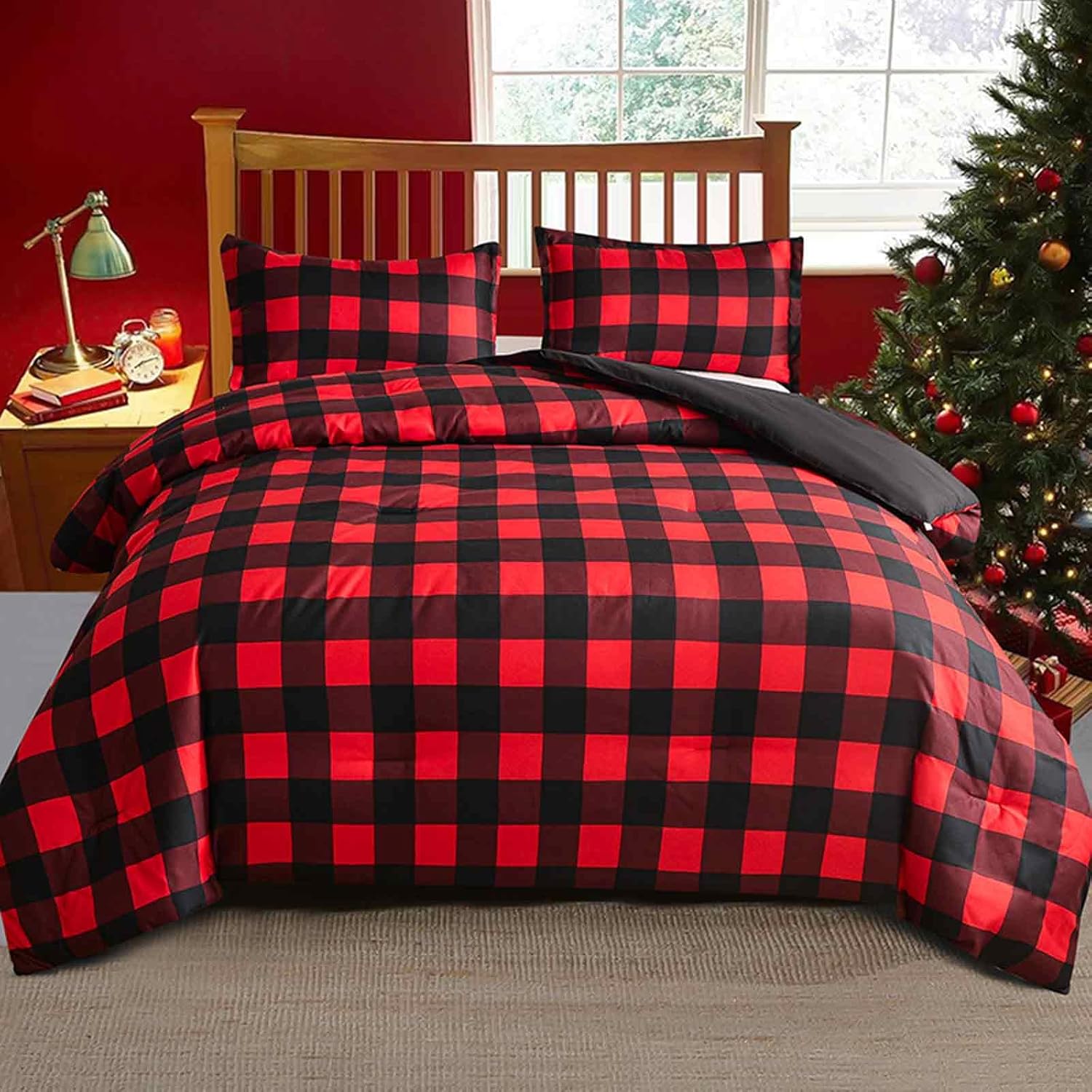Faincy Full Comforter Set: Red and Black Buffalo Check