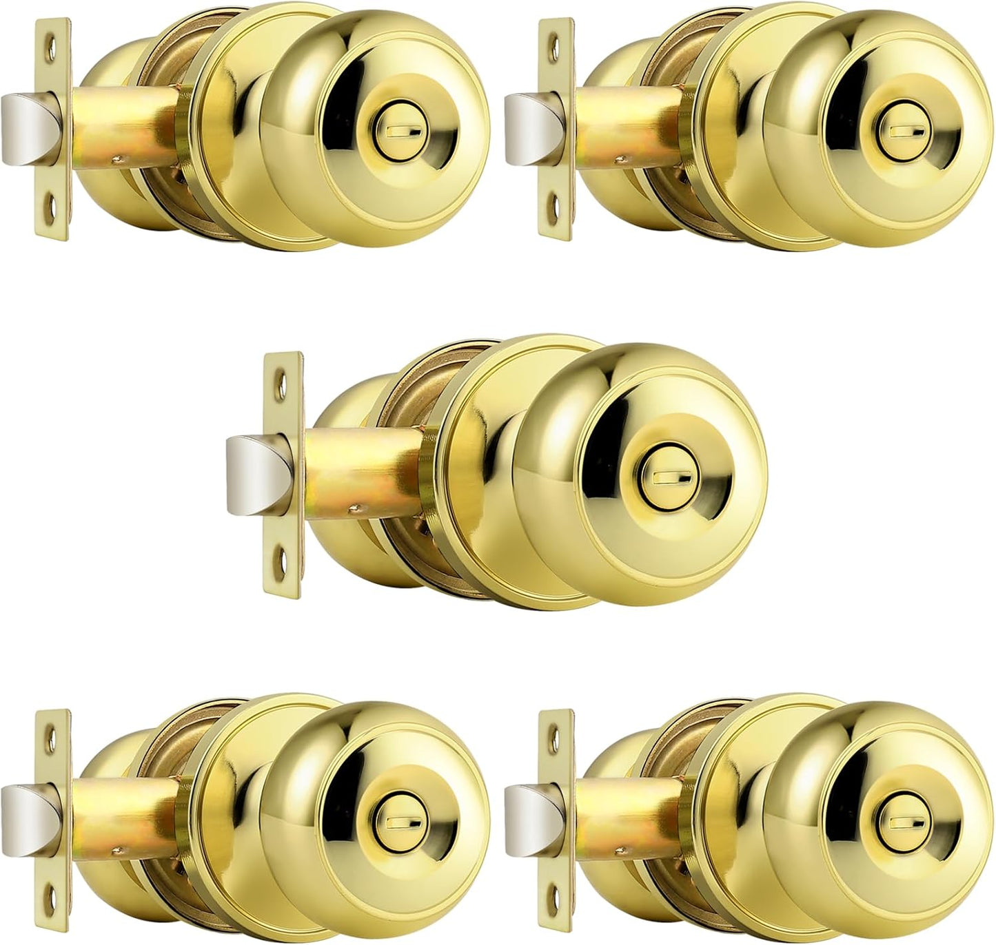 Probrico Polished Brass Privacy Door Knobs for Bed and Bath