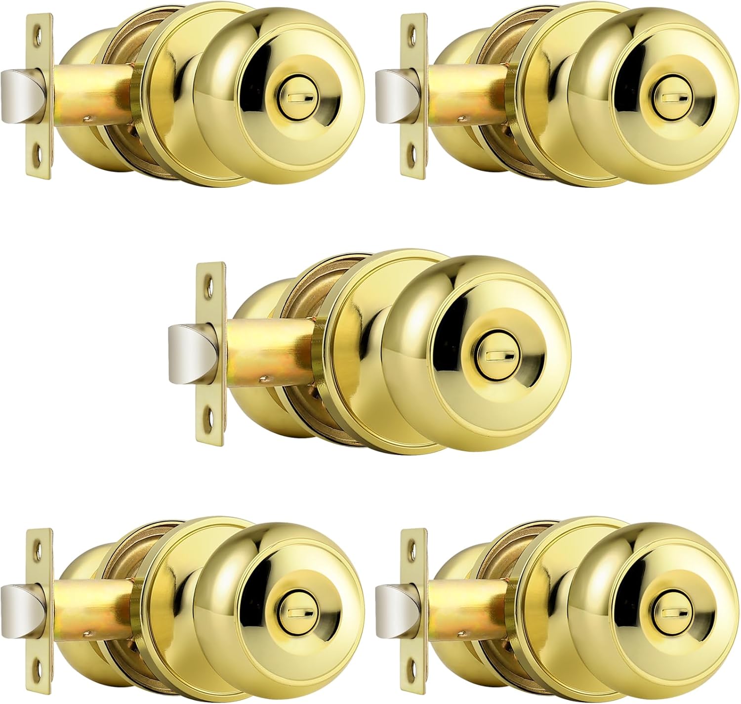 Probrico Polished Brass Privacy Door Knobs for Bed and Bath