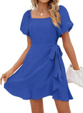 Womens Square Neck Puff Sleeve Summer Dress - Lightweight Chiffon