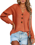 Women V Neck Button Down Sweater - Soft Ribbed Knit Casual Pullover In