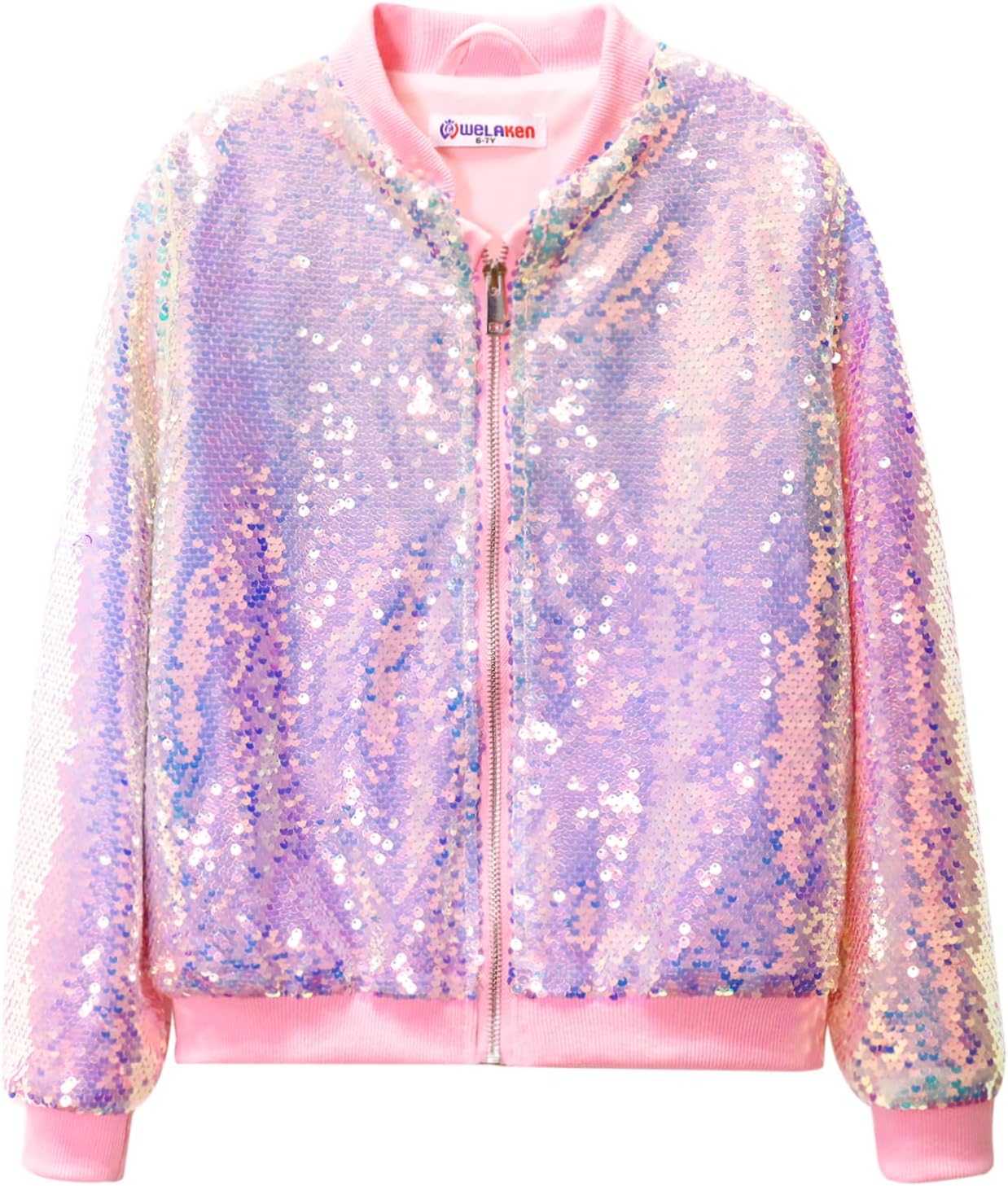Girls' Ombre Sequin Bomber Jacket with Pockets for Kids