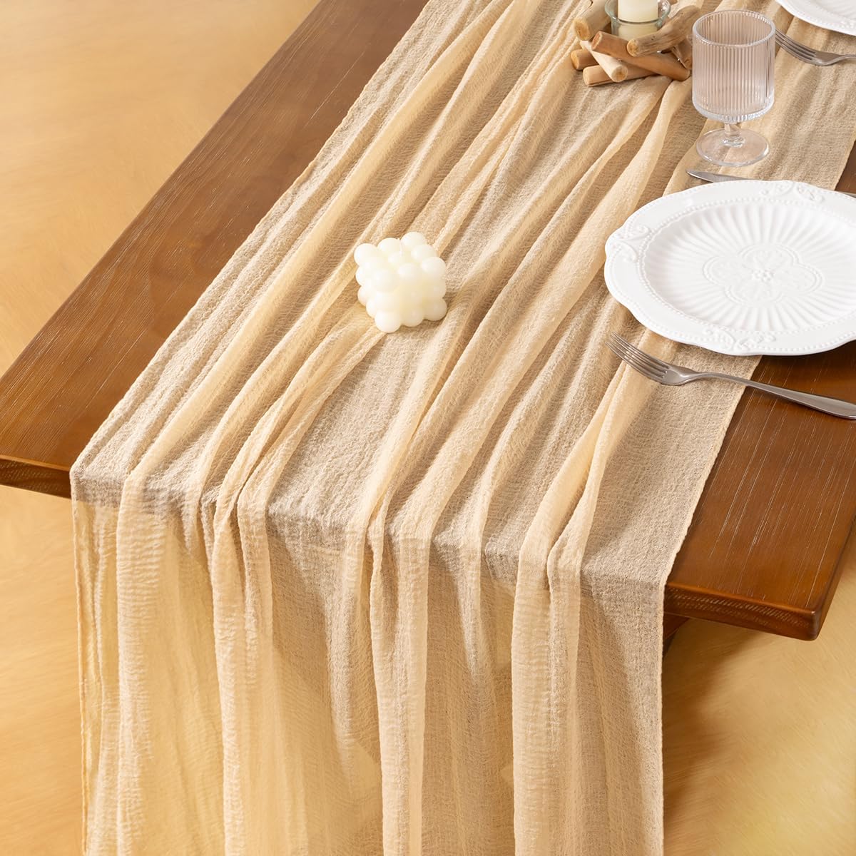 Socomi 6pcs Beige Cheesecloth Table Runner for Rustic Events