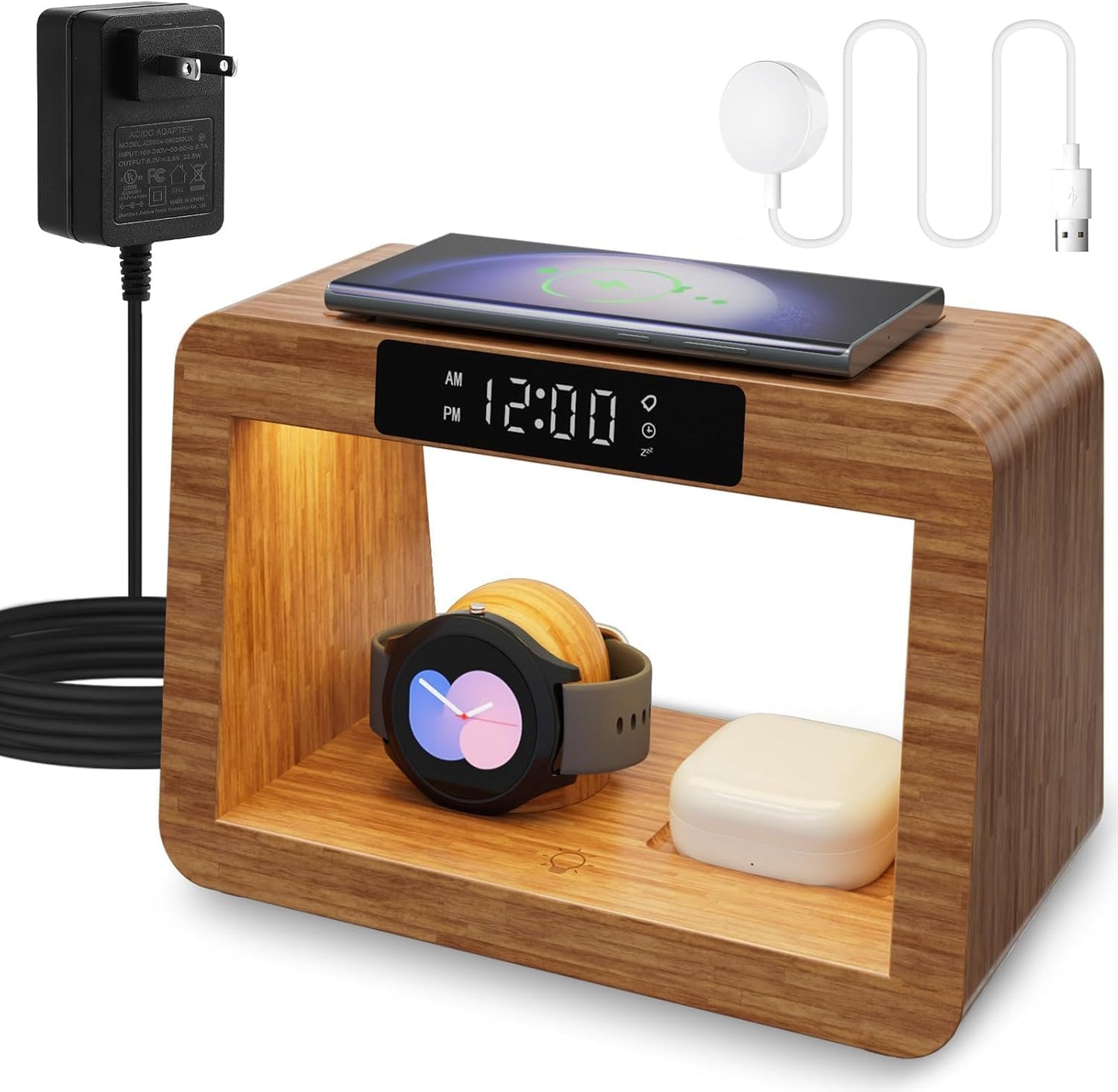 Wireless Charger Station for Samsung with Digital Alarm Clock