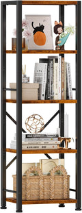 Furologee 5 Tier Tall Bookshelf - Rustic Narrow Storage Shelf