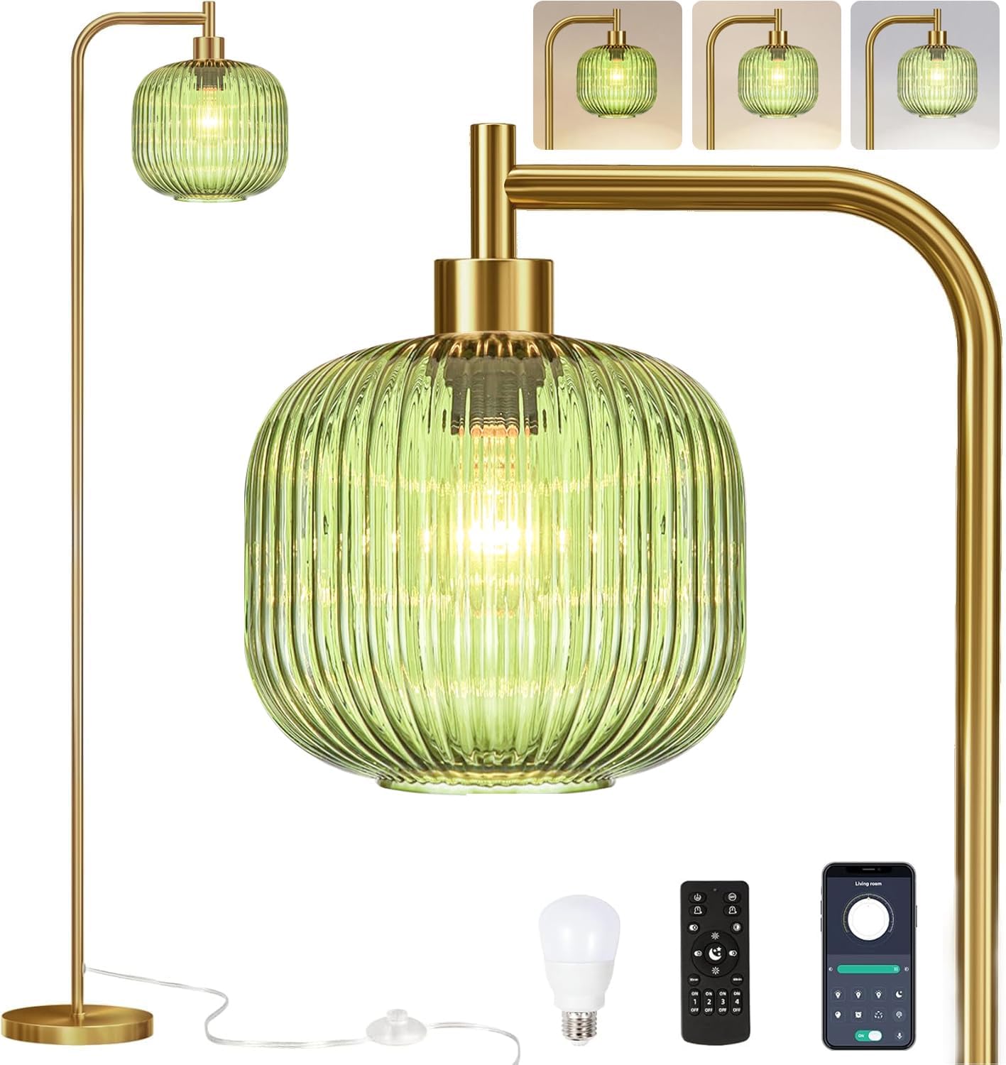 Glass Floor Lamp for Living Room and Bedroom with Remote