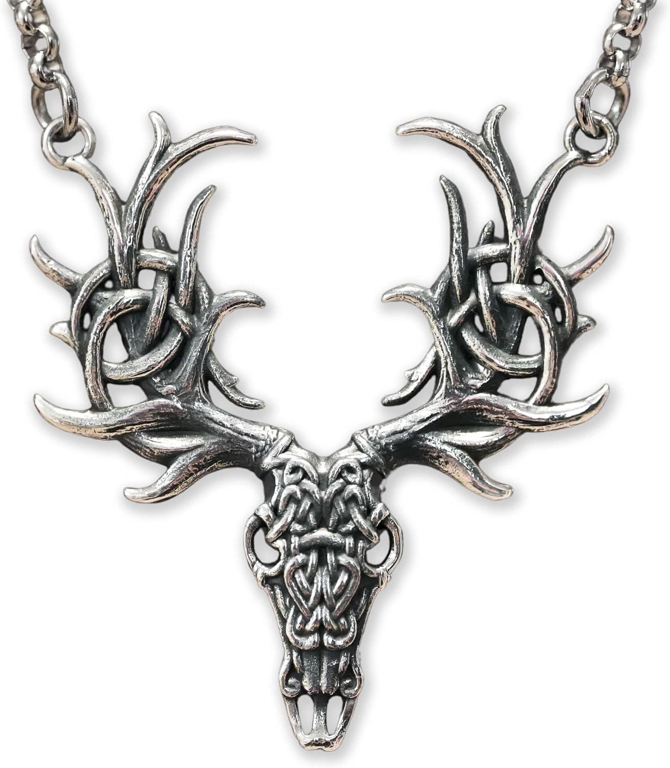 Brass Viking White Stag Deer Necklace Pendant with Celtic Knotwork