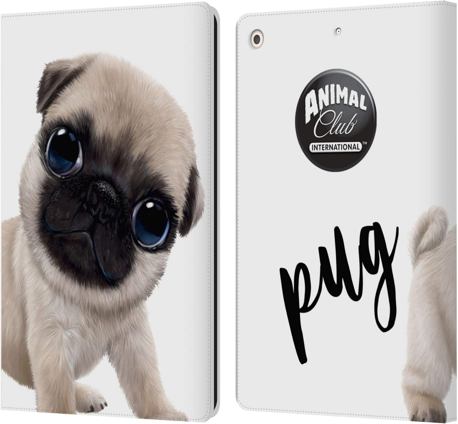 Animal Club International Pug Faces Leather Wallet Case for iPad