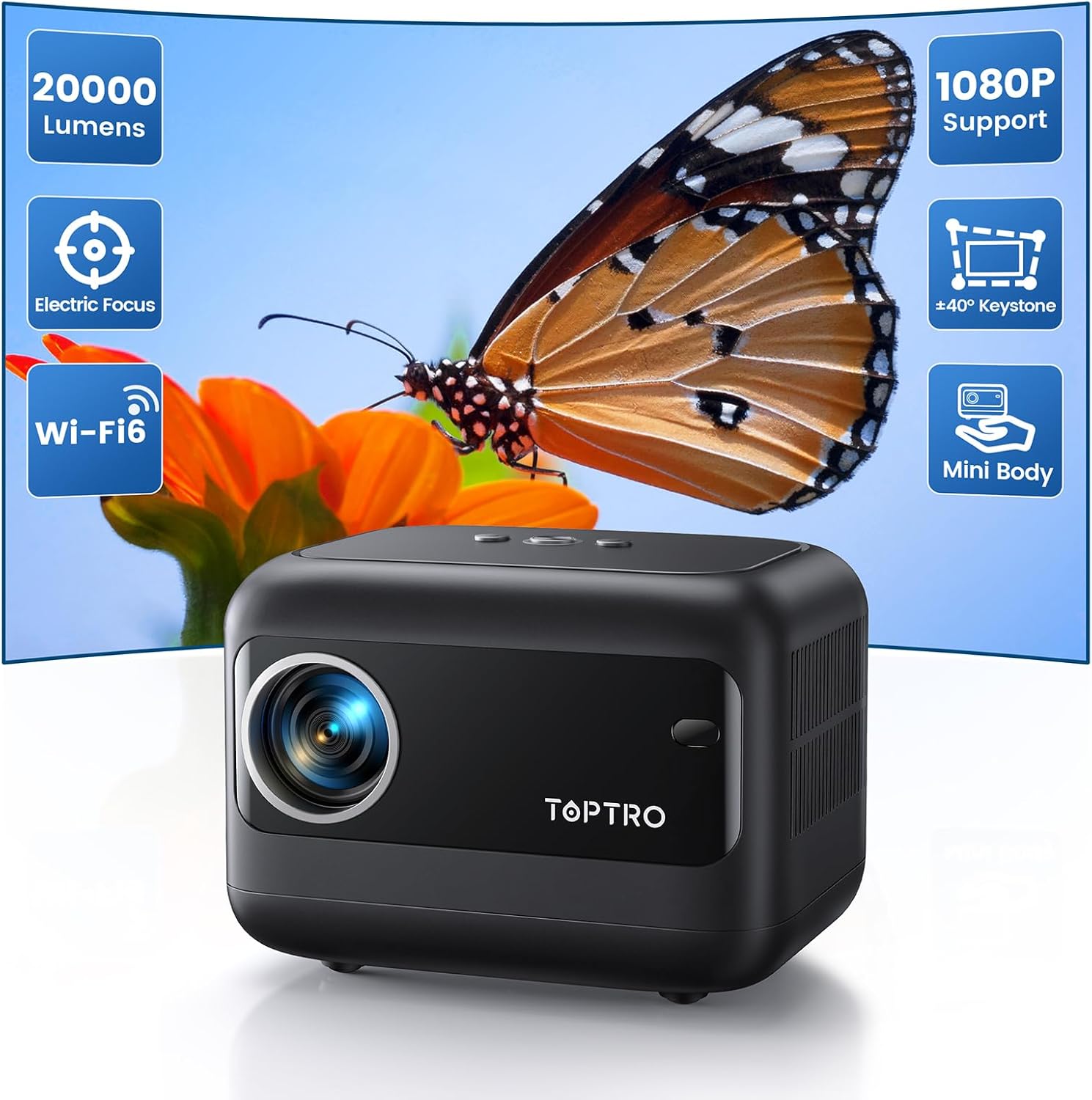 TOPTRO Mini Projector: 1080P FHD, WiFi 6, Bluetooth 5.2