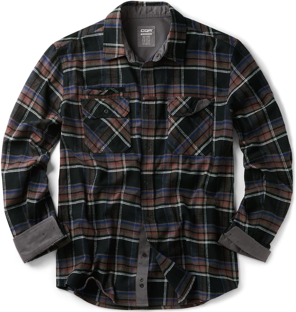 CQR Men's 100% Cotton Flannel Shirts for Casual Outdoor Wear