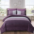 Purple Comforter Set Queen - Reversible Stripe Patchwork Comforter