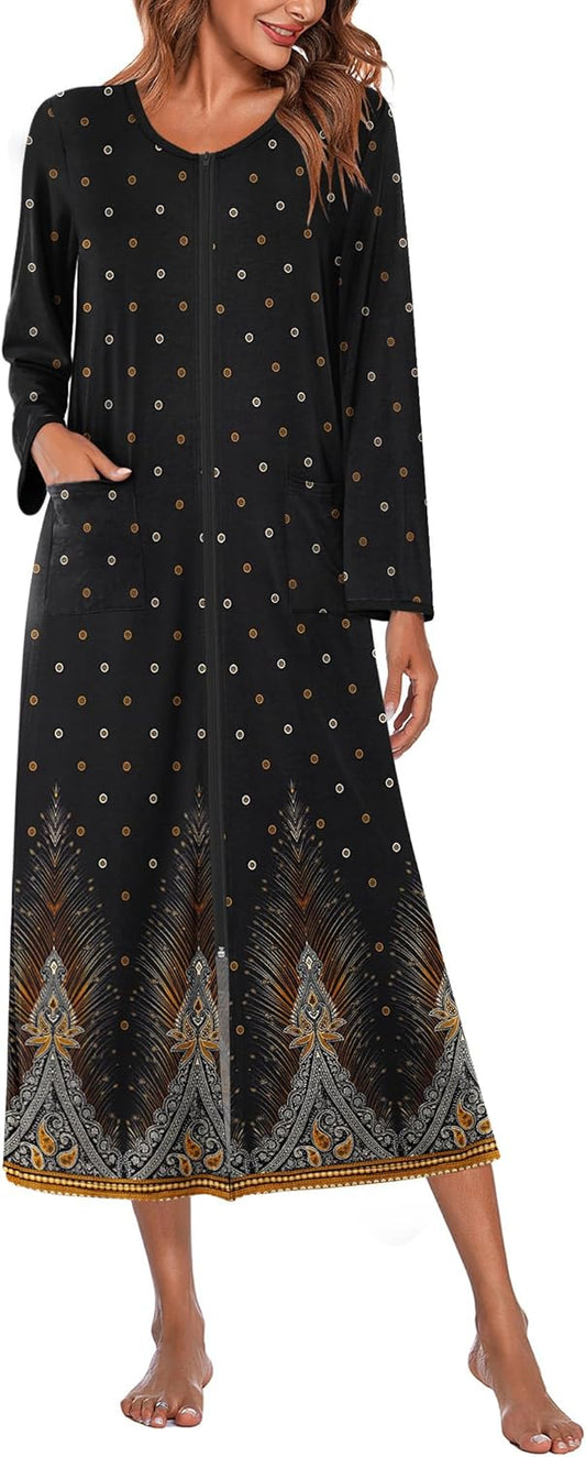 Ekouaer Women Long House Coat Zipper Front Robes Full Length