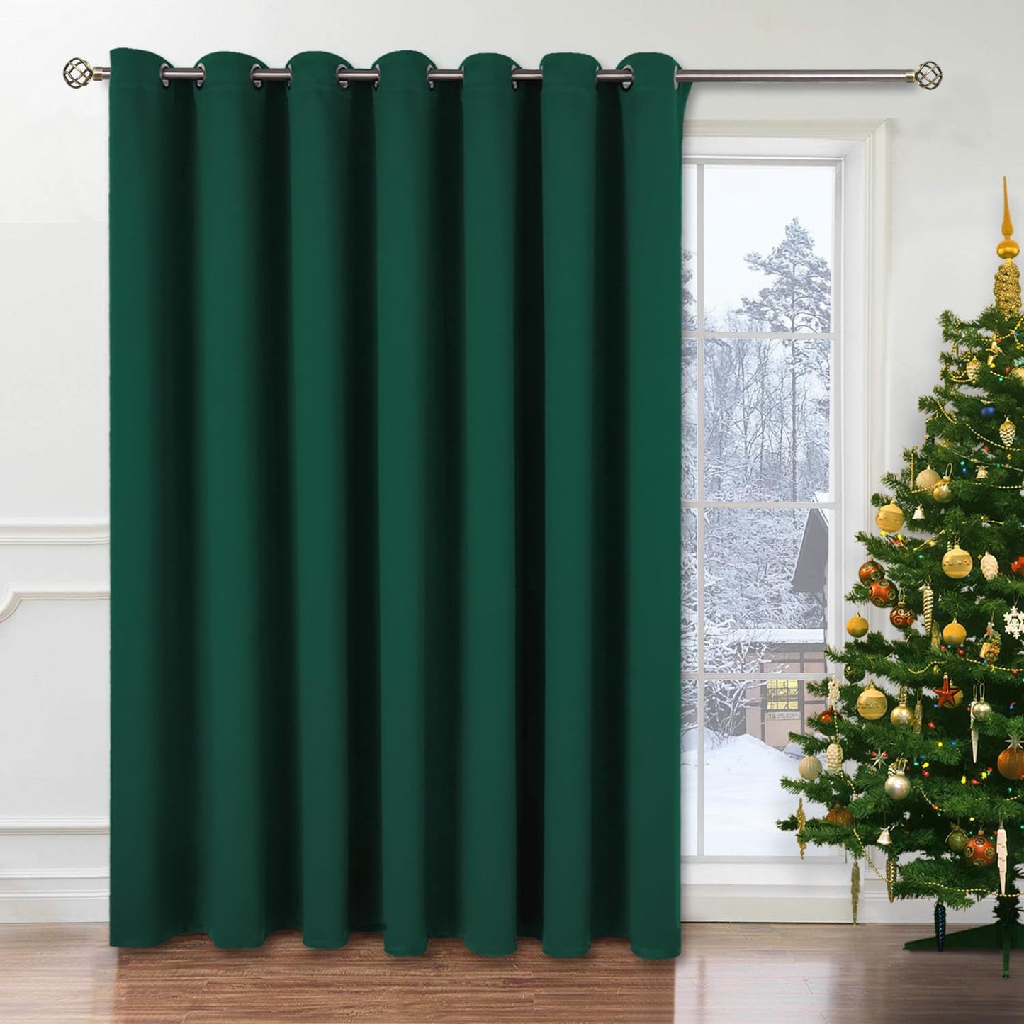BGment Christmas Green Sliding Door Curtain for Room Darkening