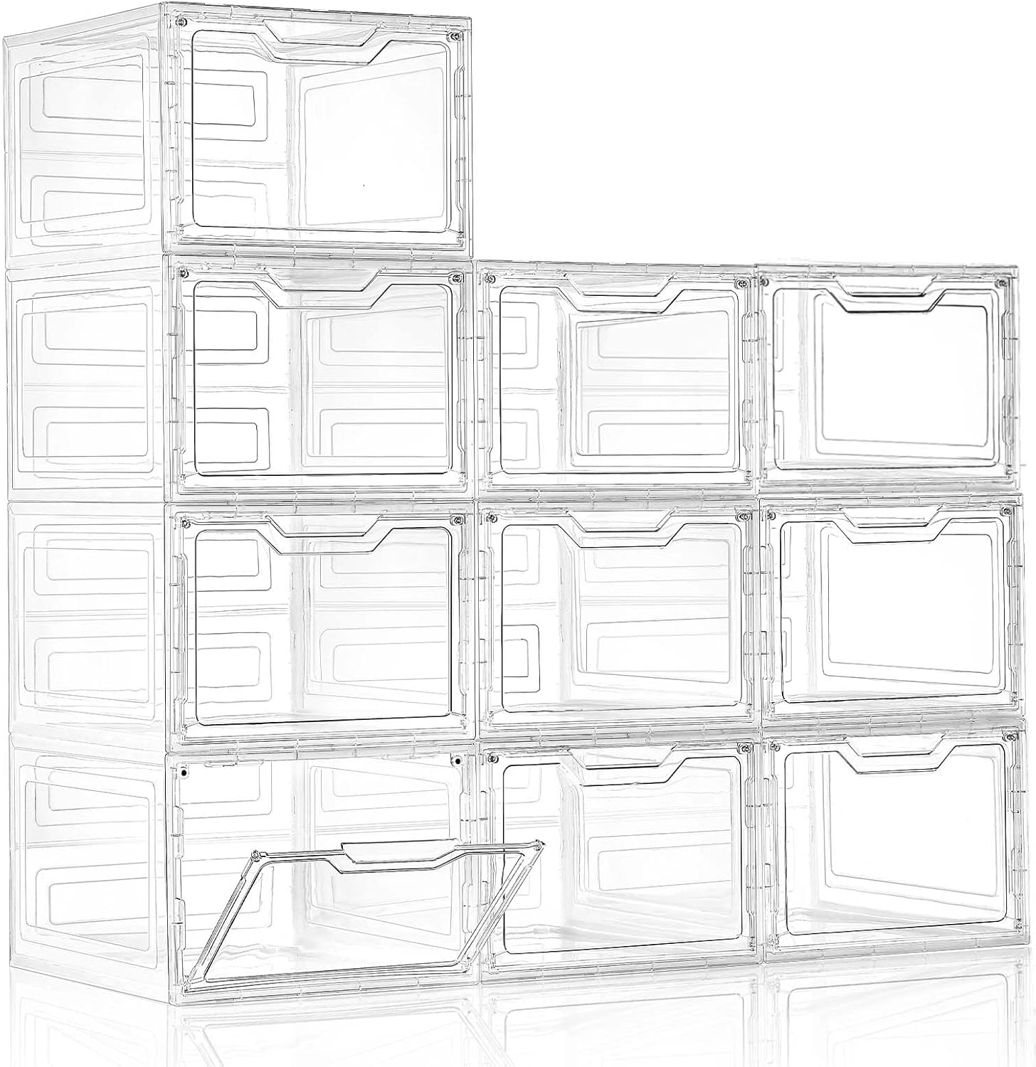 10 Pack Clear Stackable Plastic Storage Bins for Organizing