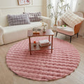 Pink Round Rabbit Plush Rug for Bedroom and Living Room Decor