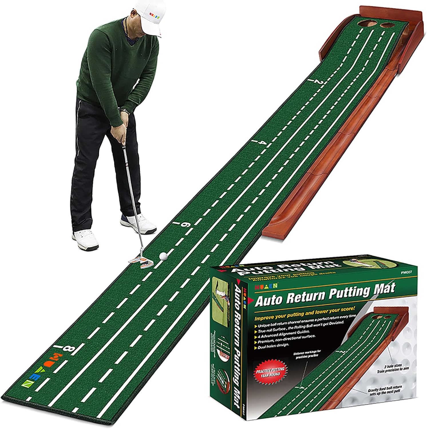 8ft Golf Putting Mat with Ball Return - Improve Your Putting Game!