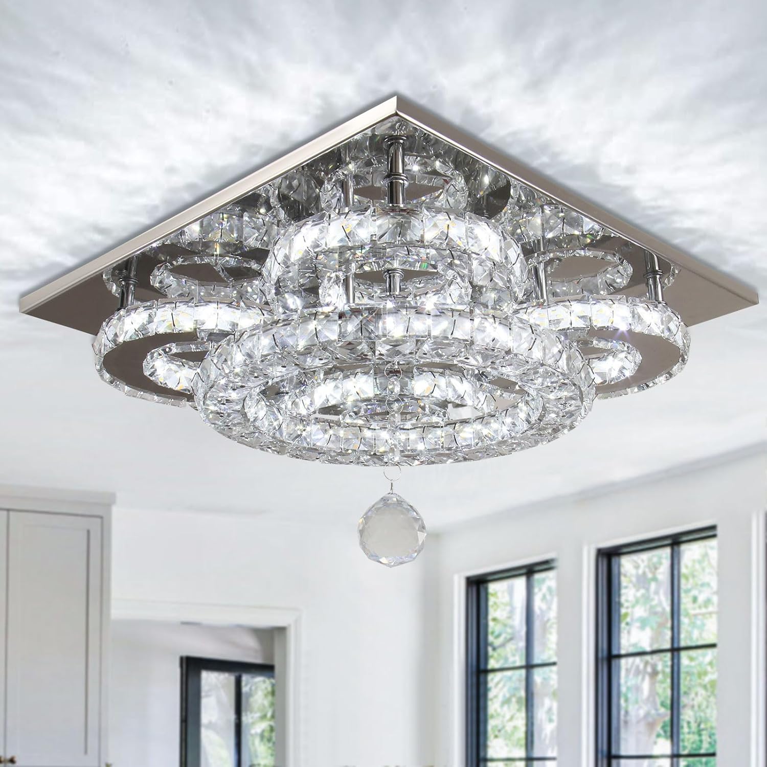 Moderen Crystal Chandelier Flush Mount LED Ceiling Light Design