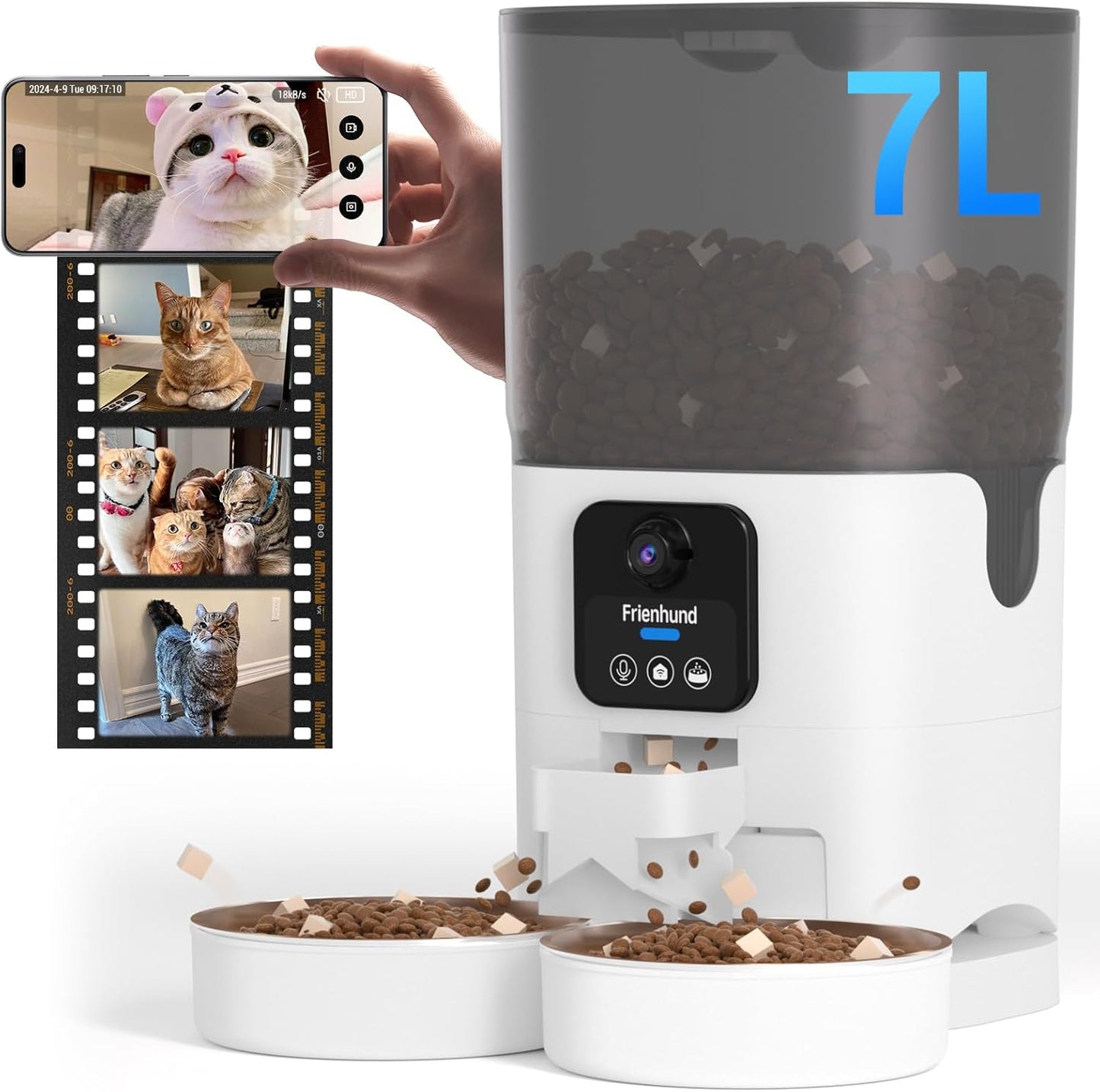 Frienhund Automatic Cat Feeder for 2 Cats with Camera