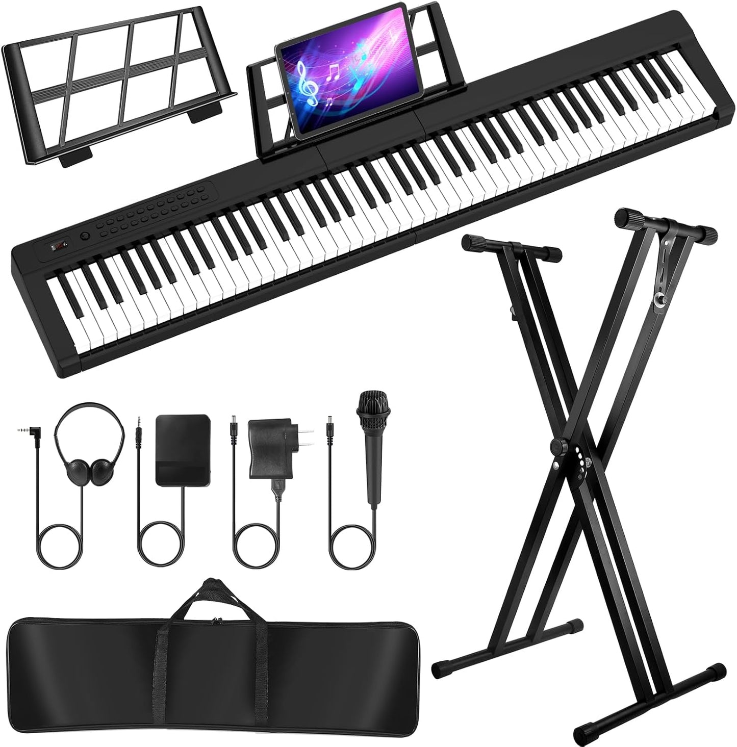 88 Key Digital Piano Set - Full Size, Built-In Speakers, Bluetooth