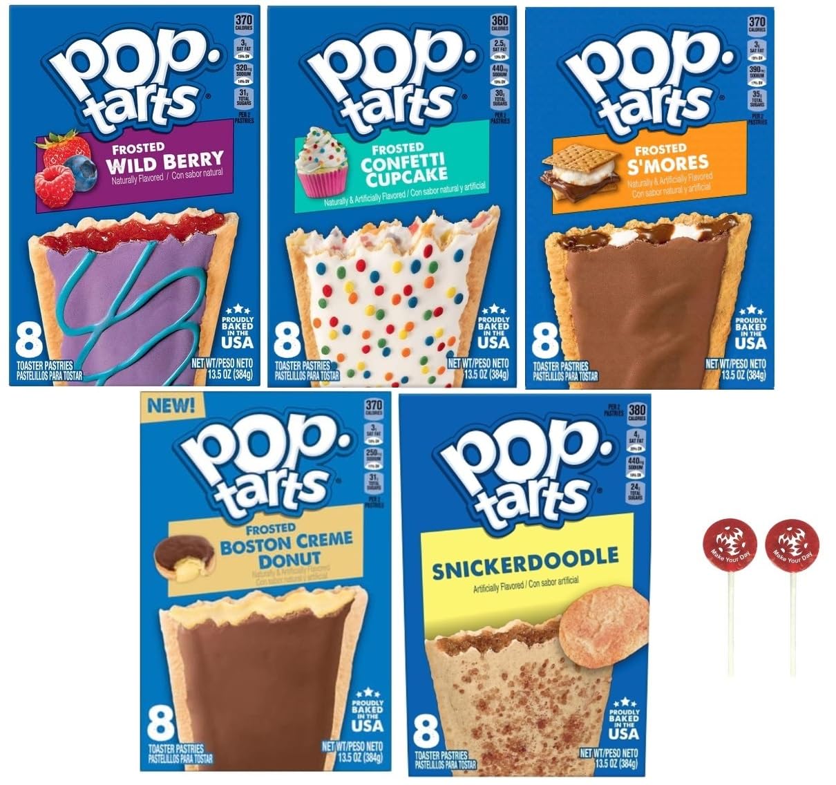 Pop Tarts Frosted Toaster Pastries Variety Pack with Lollipops