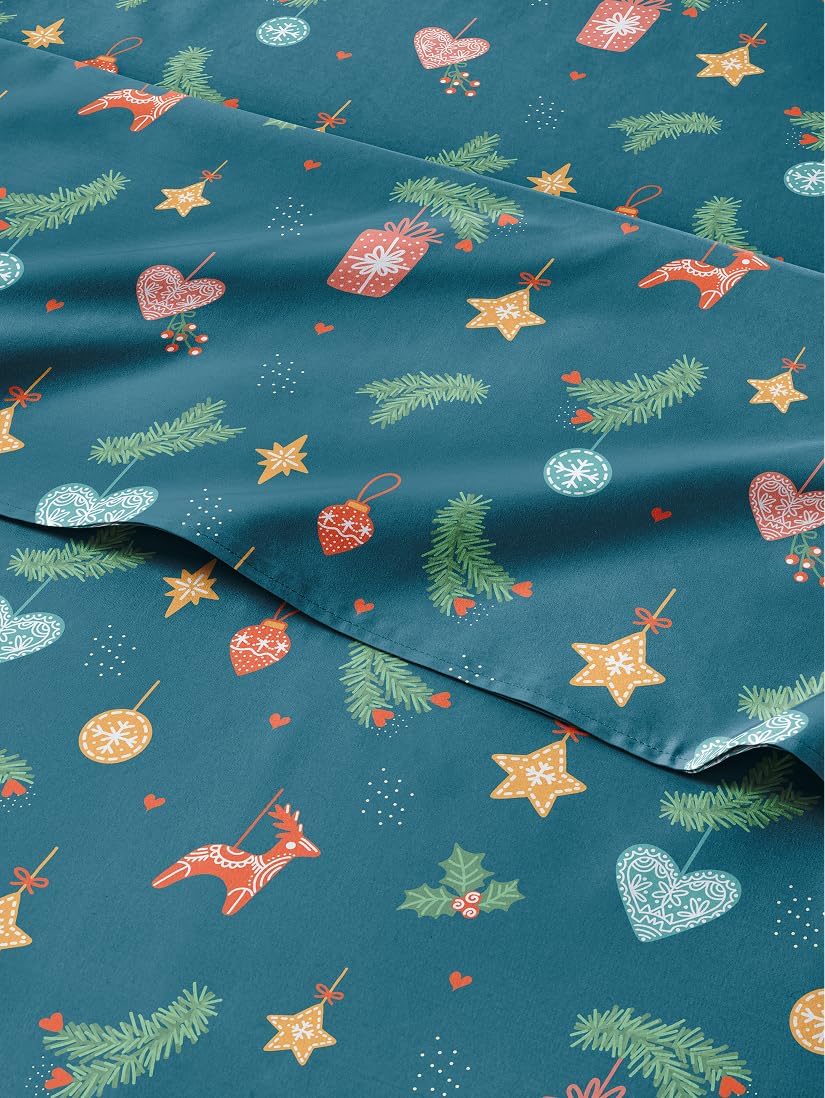 Queen Green Christmas Sheet Set - Festive Holiday Bedding