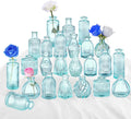 Bud Vases in Bulk 24 Blue Glass Vase Set - Modern Ribbed Mini Vases