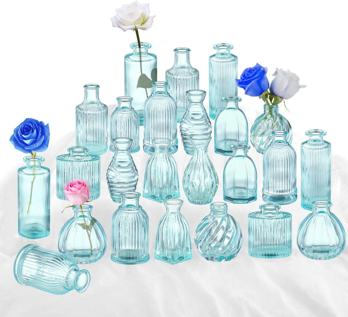 Blue Glass Bud Vases in Bulk 24 for Wedding Decor and More