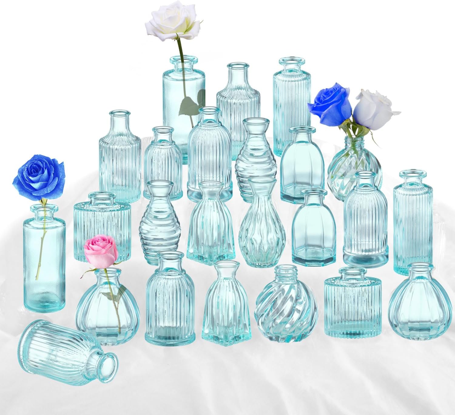 Blue Glass Bud Vases in Bulk 24 for Wedding Decor and More