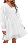 Long Sleeve Fall Dresses for Women - Flowy Swiss Dot Mini Dress