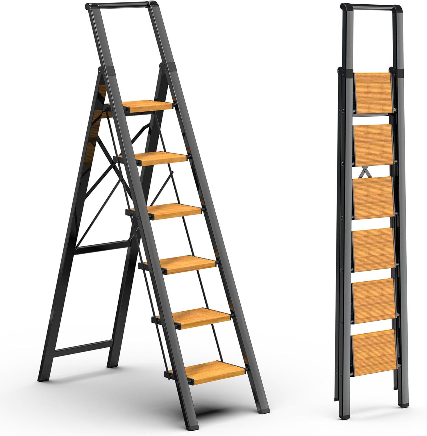 GameGem 6 Step Ladder for High Ceilings - Lightweight & Safe