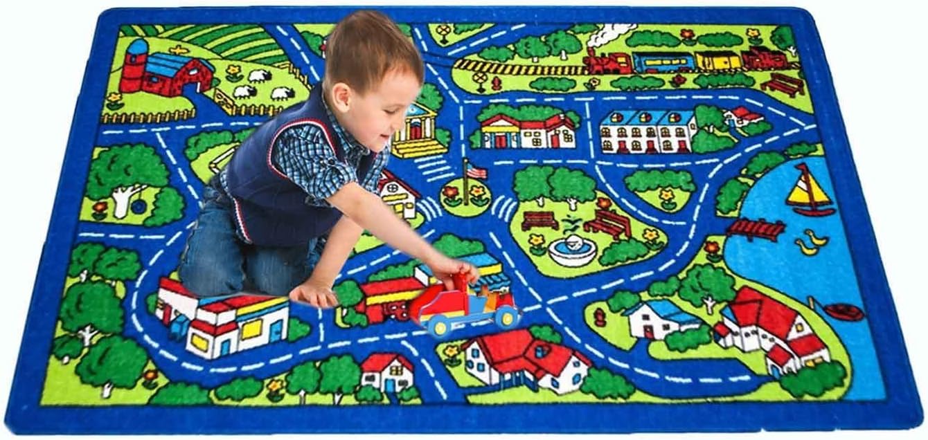 Kids Rug Street Map Blue Area Rug 5x7 for Playful Learning