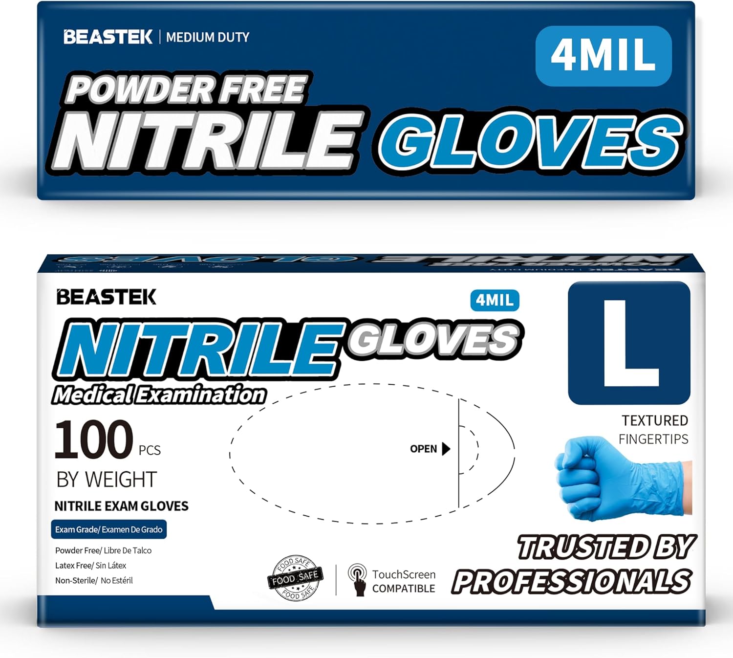 Beastek Blue Nitrile Exam Gloves 4.0 Mil - 100 Pcs Powder-Free
