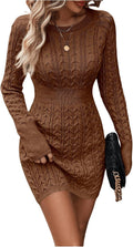 Cable Knit Sweater Dress Mini - Slim Fall Winter Knit