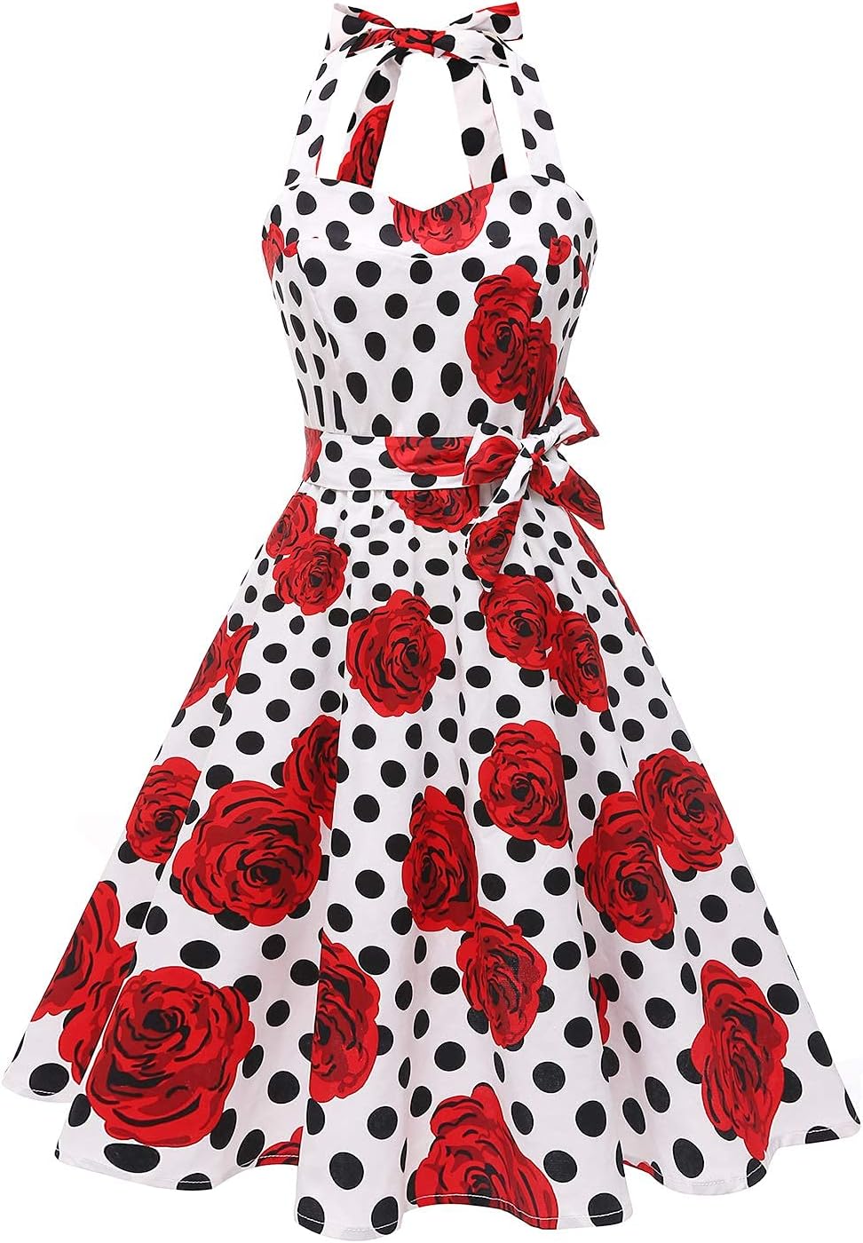 Vintage Polka Audrey Dress 1950s Halter Retro Cocktail Dress