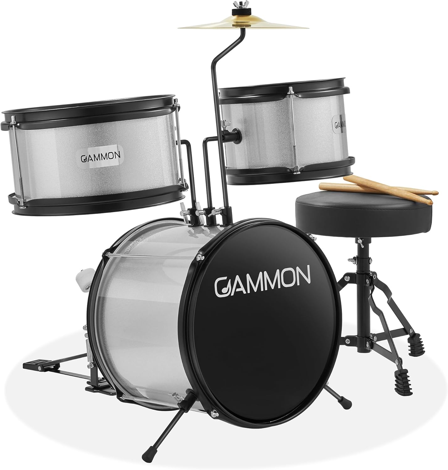 Gammon 3-Piece Junior Drum Set for Beginners - Silver Kit