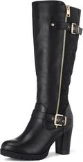 Women's Knee High Boots with Chunky 3.4in Heel - Warm Winter