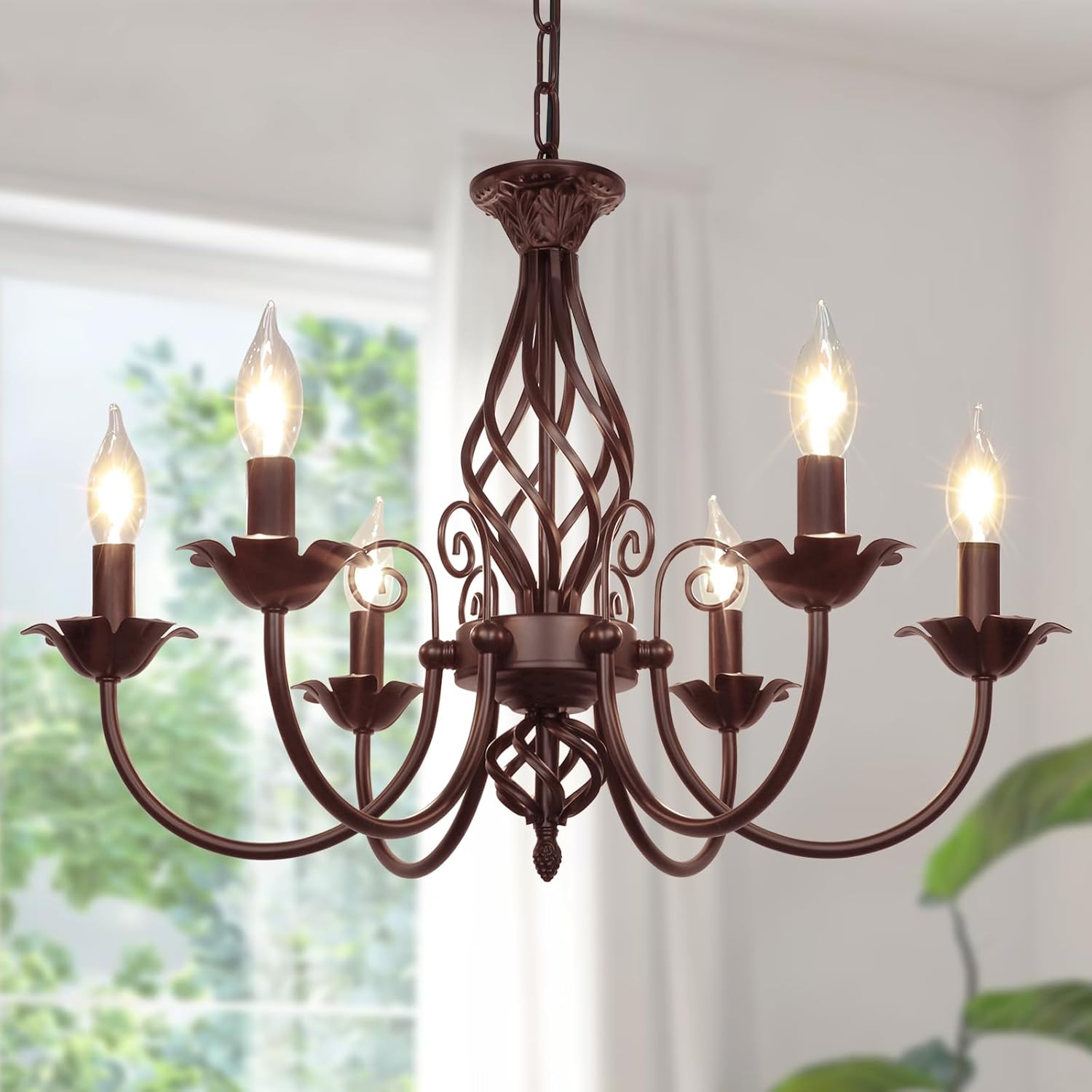 6-Light Farmhouse Candle Chandelier for Rustic Home Decor