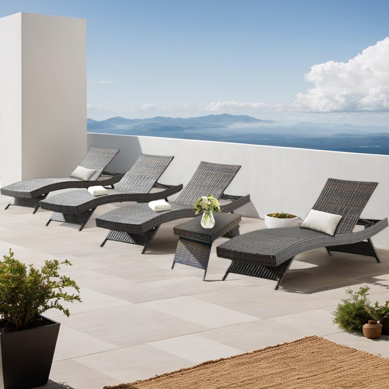 PE Rattan Adjustable Backrest Chaise Lounge Set for Outdoor Relaxation