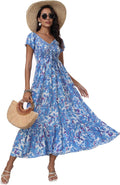 Women's Summer Floral Maxi Dress Casual Short Sleeve (Style 5DM2)