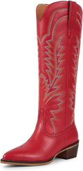 ISNOM Women's Cowboy Boots with Classic Embroidery for Timeless Style