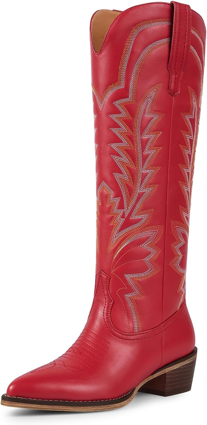 ISNOM Cowboy Boots for Women with Classic Embroidery and Style