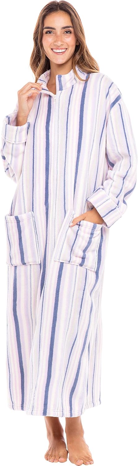 Plush Long Zip Up Robes for Plus Size Women by Alexander Del Rossa