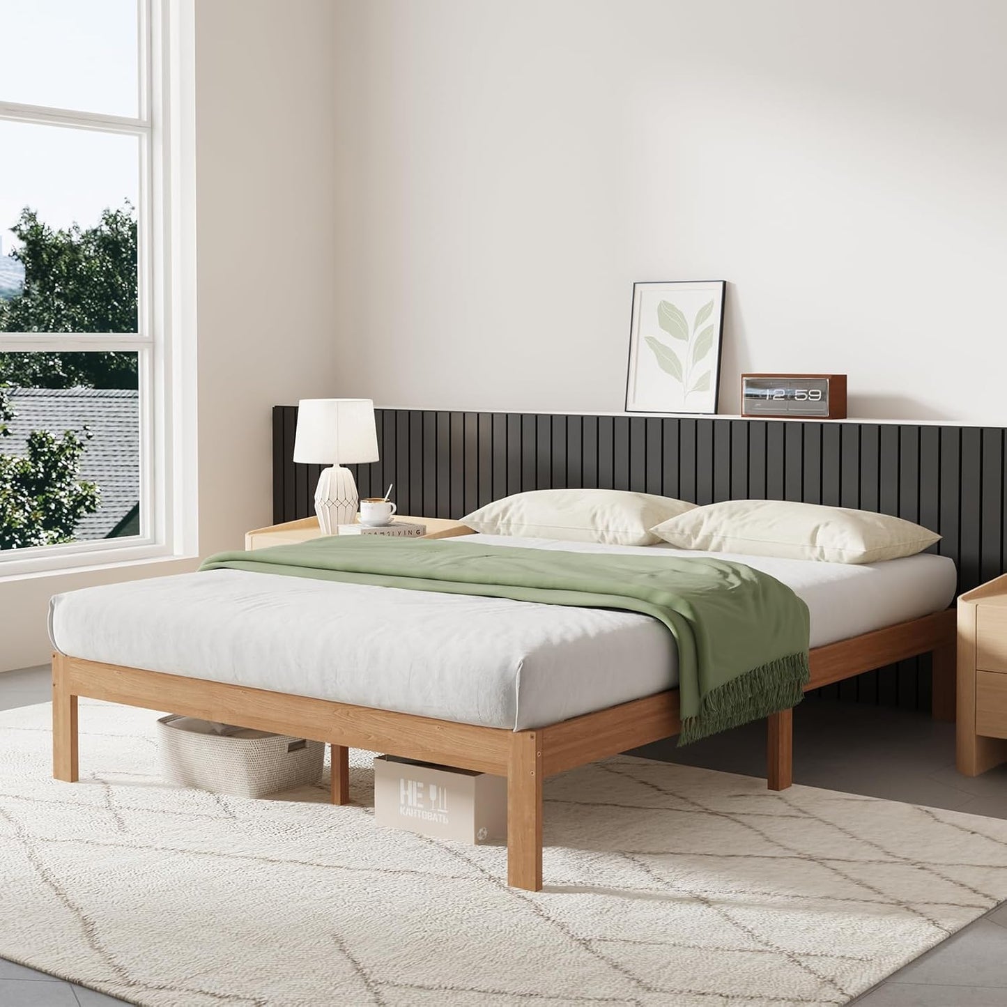 Novilla 12 Inch Wooden Full Size Bed Frame for Elegant Bedrooms