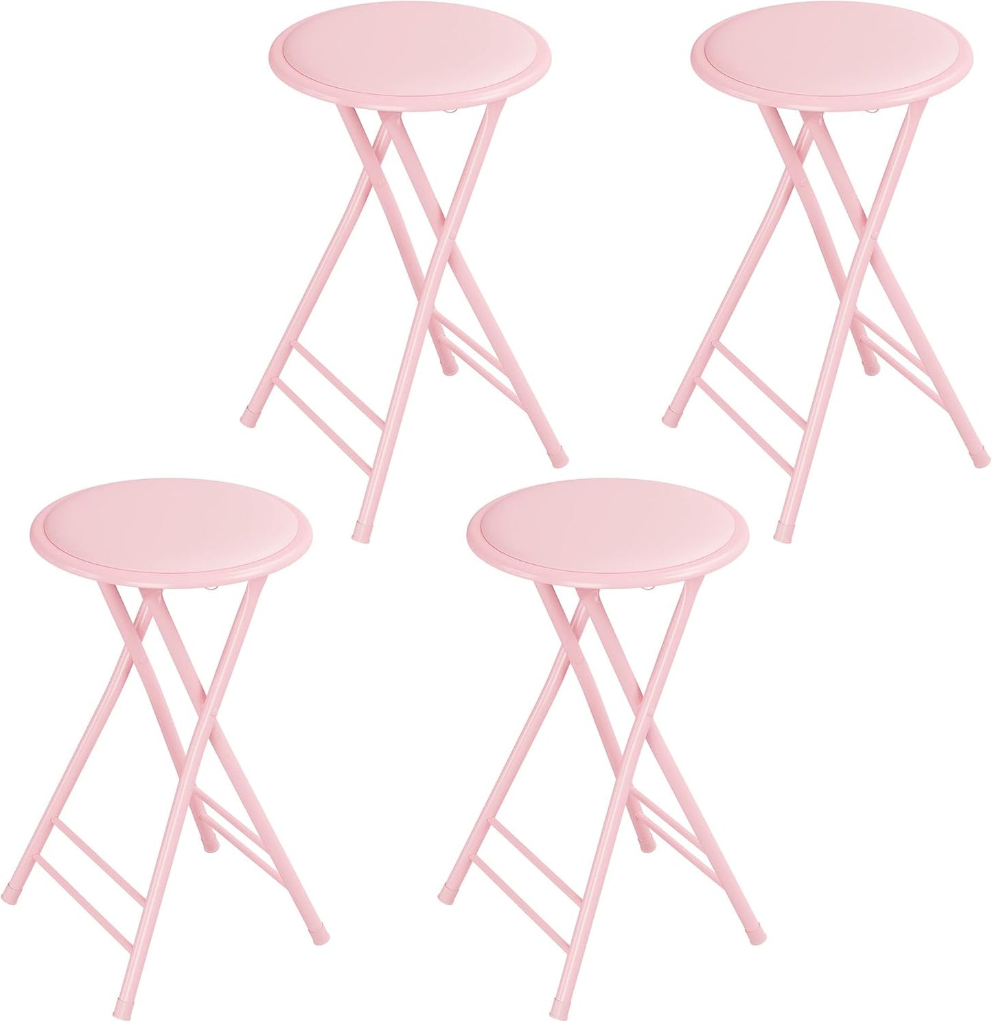 Set of 4 Pink 24-Inch Folding Bar Stools for Kitchen Use